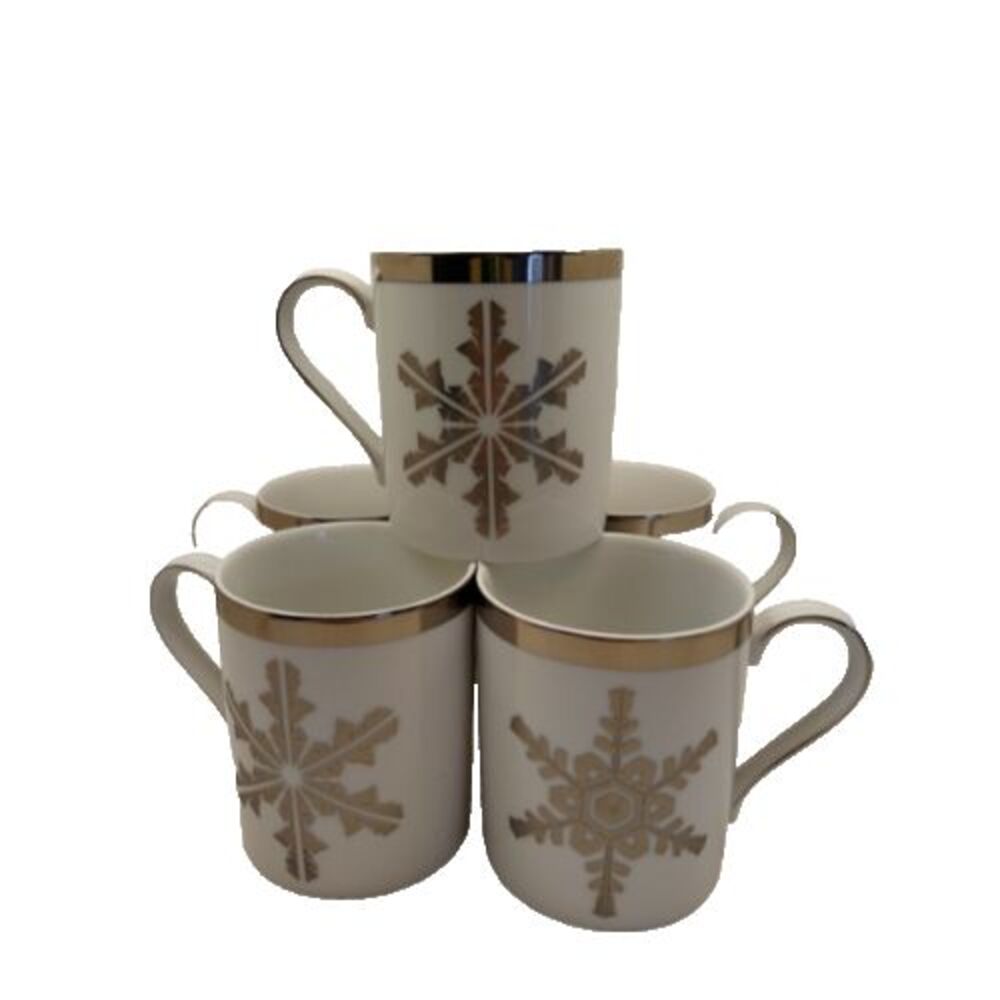 Ralph Lauren Christmas "Let it Snow Platinum" Snowflake Mugs - Set of 5